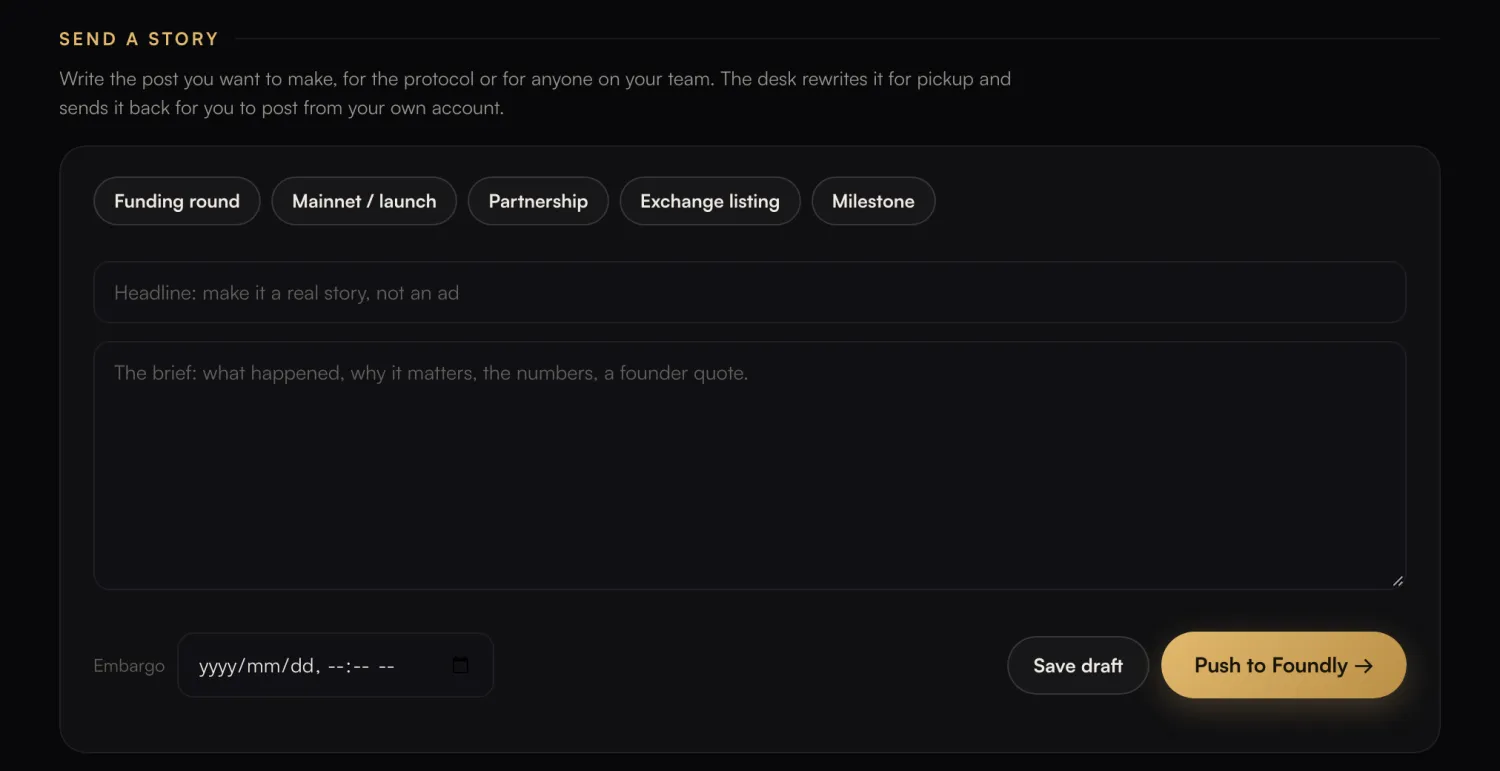 Send a story form, demo account